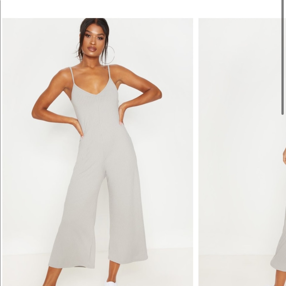 PrettyLittleThing Ribbed Grey Jumpsuit